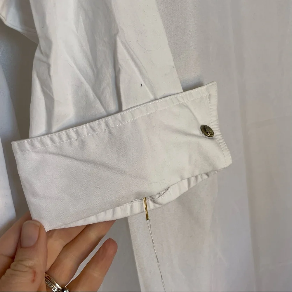 DG2 Diane Gilman Women’s Fitted White Button Down 3/4 Sleeves Shirt Blouse Small